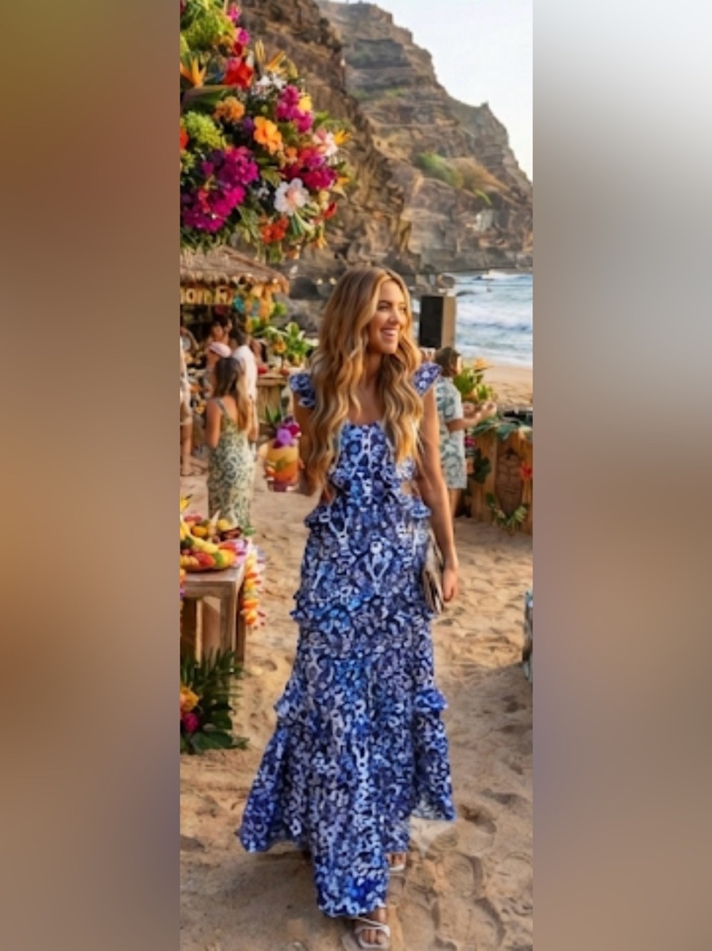 Simply Southern Blue Paisley Ruffle Maxi Dress, Size Large NWT - Picture 4 of 13